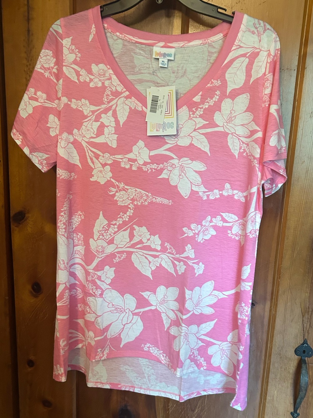 LuLaRoe Pink White Floral V-Neck Short Sleeve Top